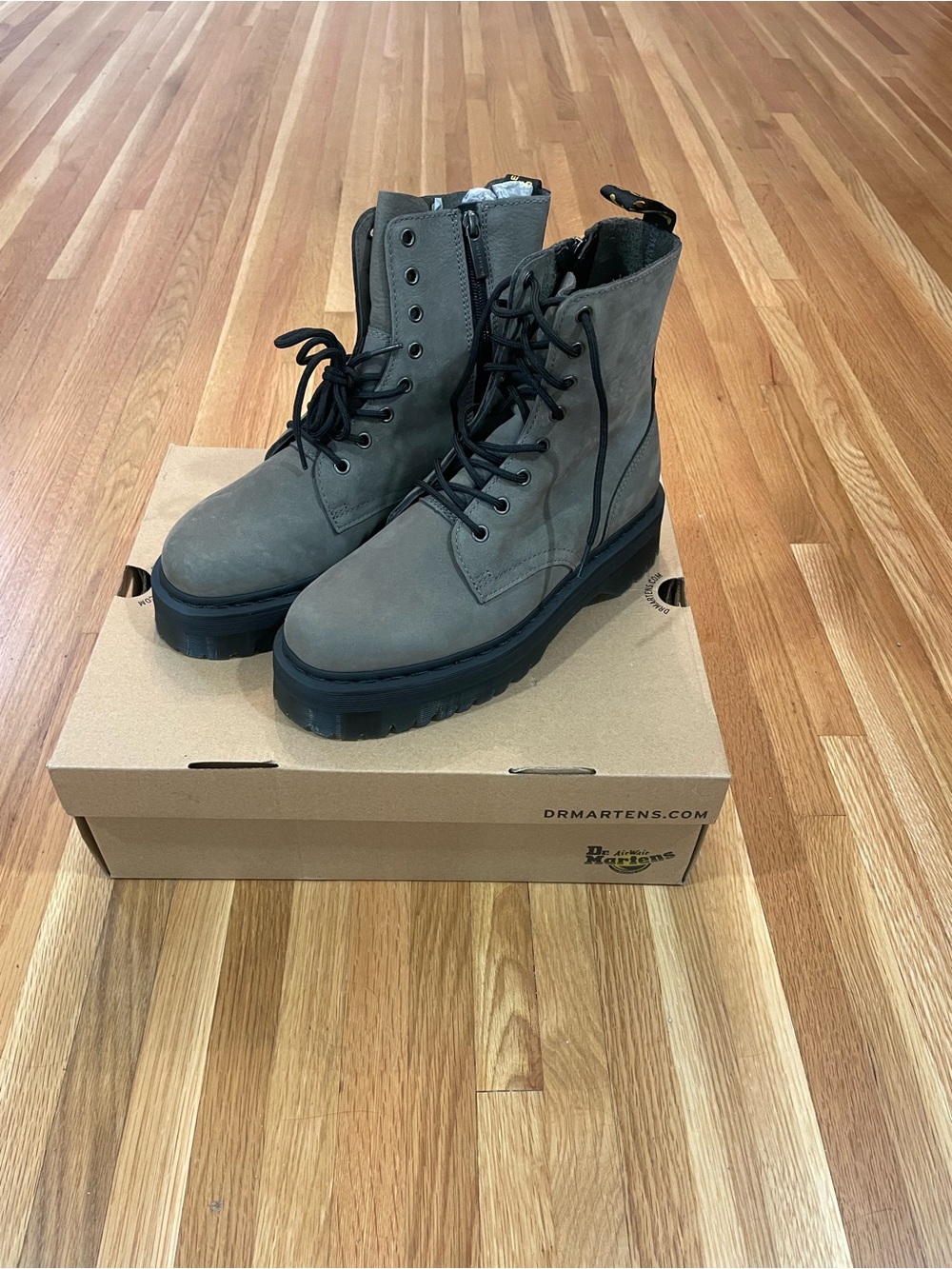 NEW Dr. Martens Women’s Lace-Up Suede Jadon Boots “Nickel Grey” with Black Sole